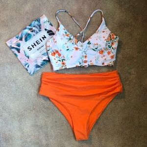 Floral lace-up back bikini